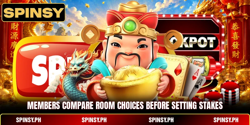 Members compare room choices before setting stakes