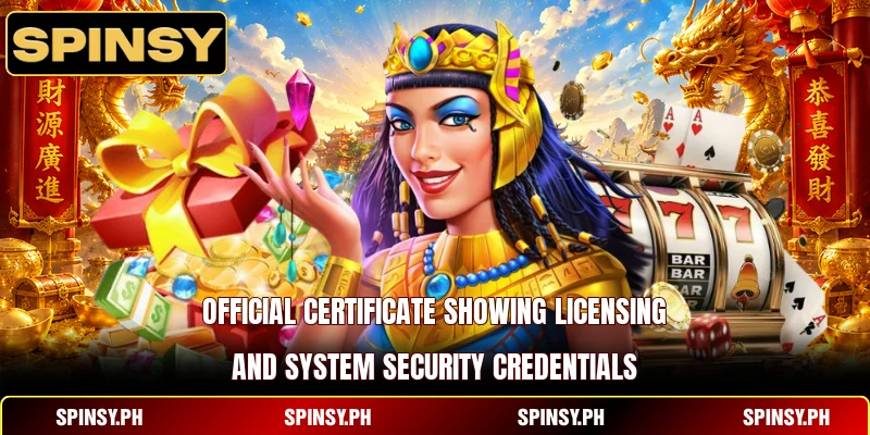 Home 14 Official certificate showing licensing and system security credentials