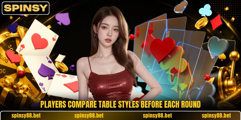 Players compare table styles before each round