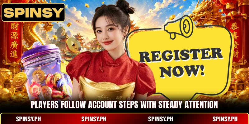 SPINSY registration 5 Players follow account steps with steady attention